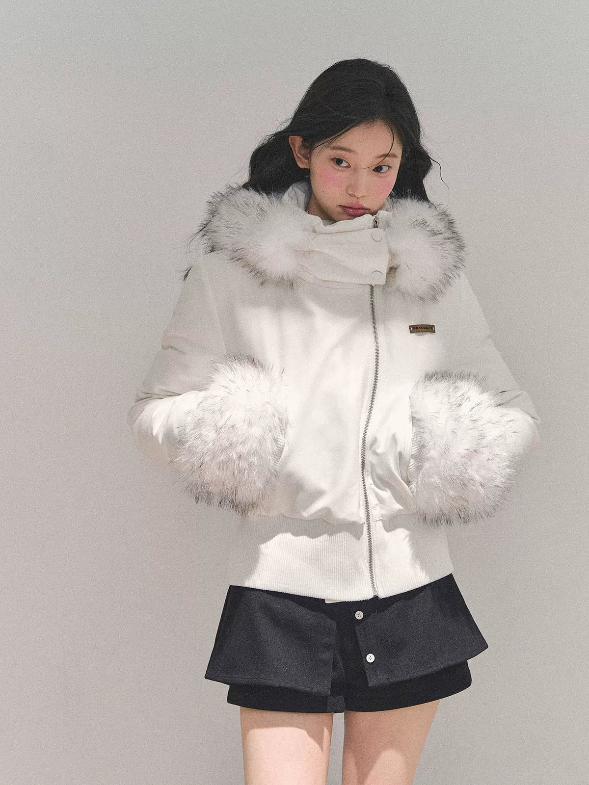 Faux Fur White Duck Down Puffer Jacket