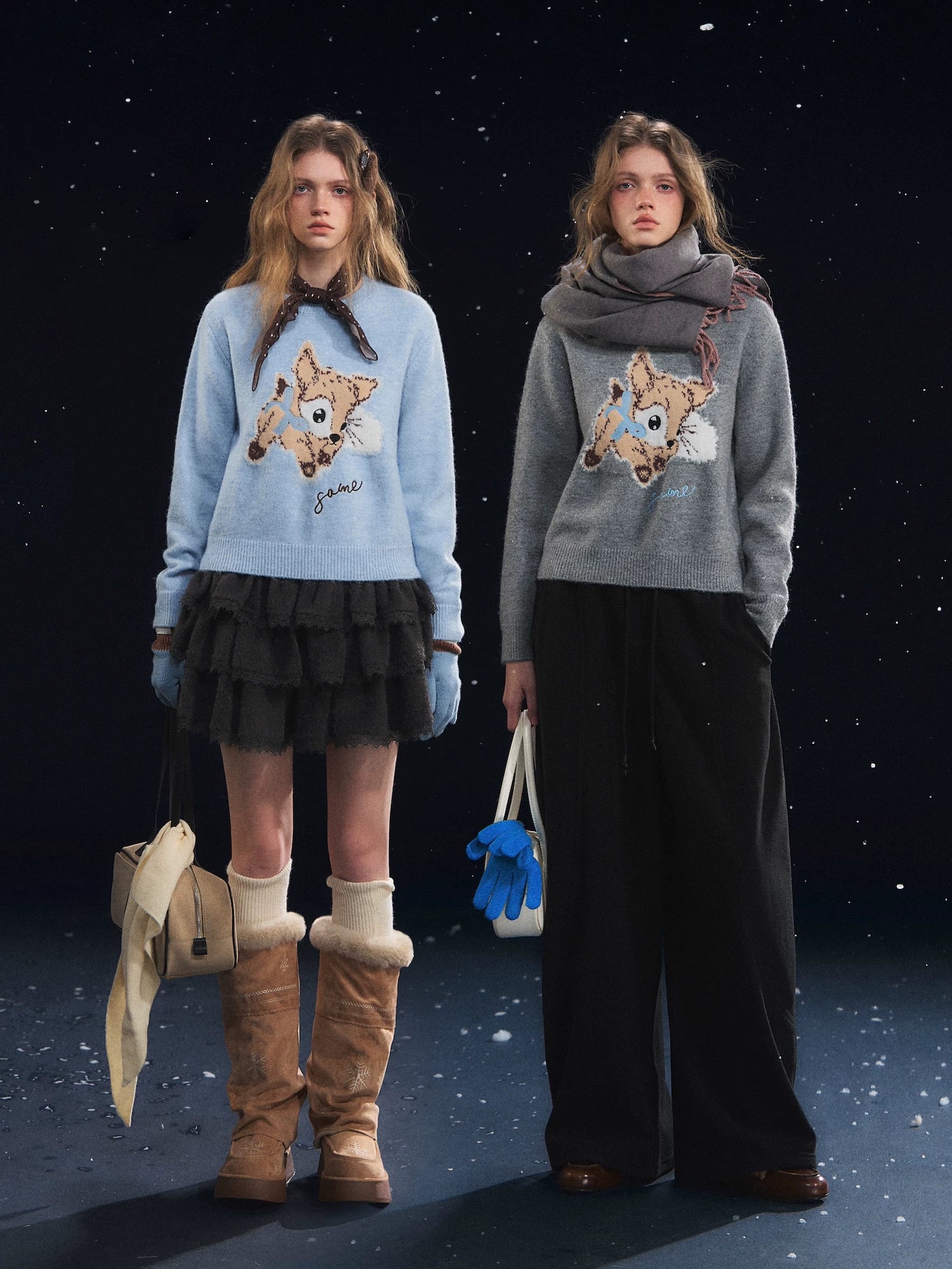 Plush Deer Jacquard Crewneck Sweater
