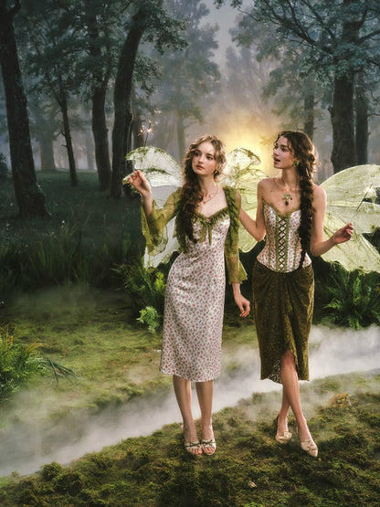 Enchanted Garden Satin Floral Dress &amp; Lace Cardigan Set