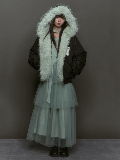 Eco-friendly Fur Splicing One-piece Coat