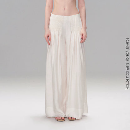Vintage Pleated Linen-Blend Wide-Leg Trousers