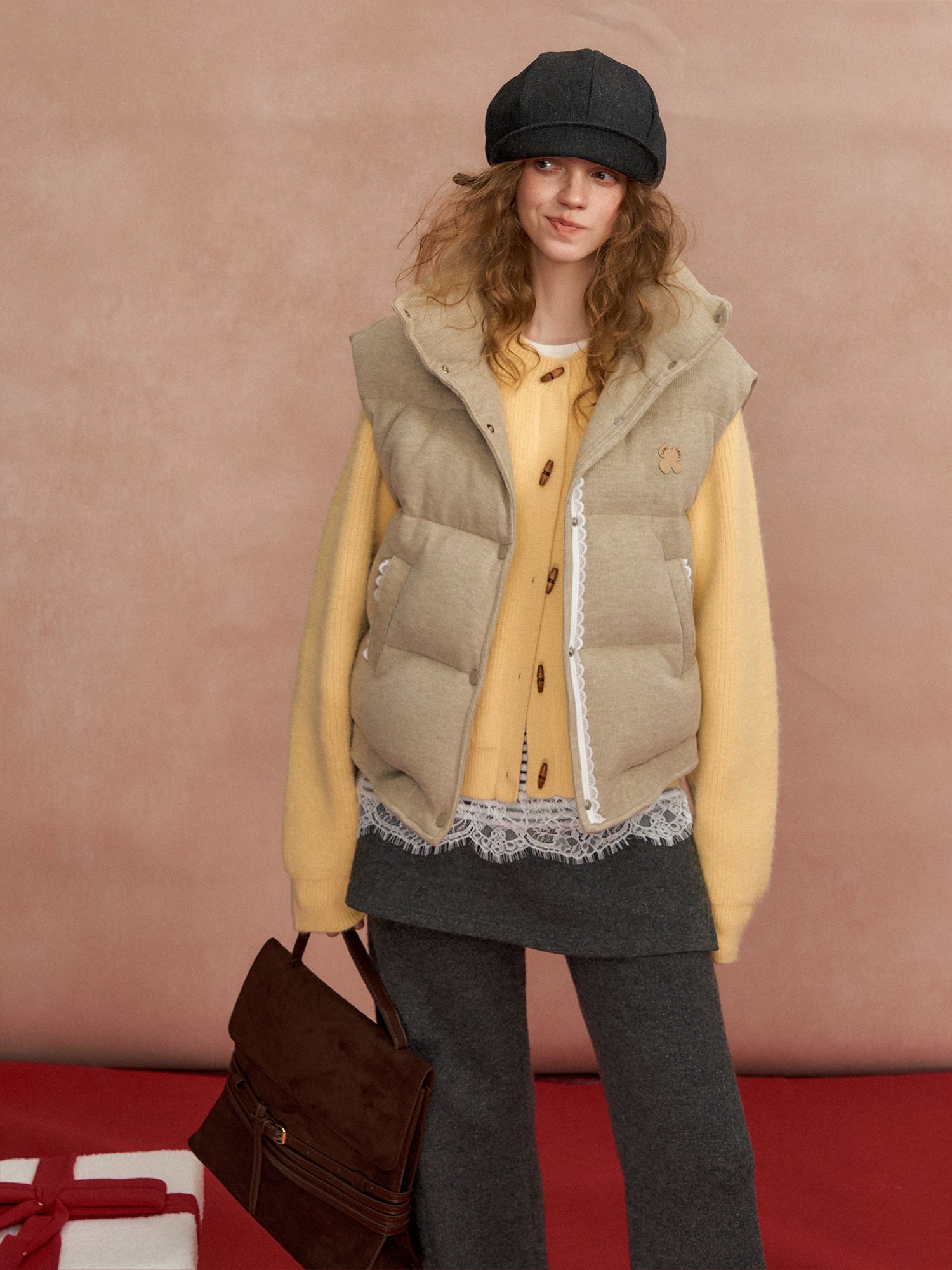 Lace-Paneled Stand-Collar Puffer Vest