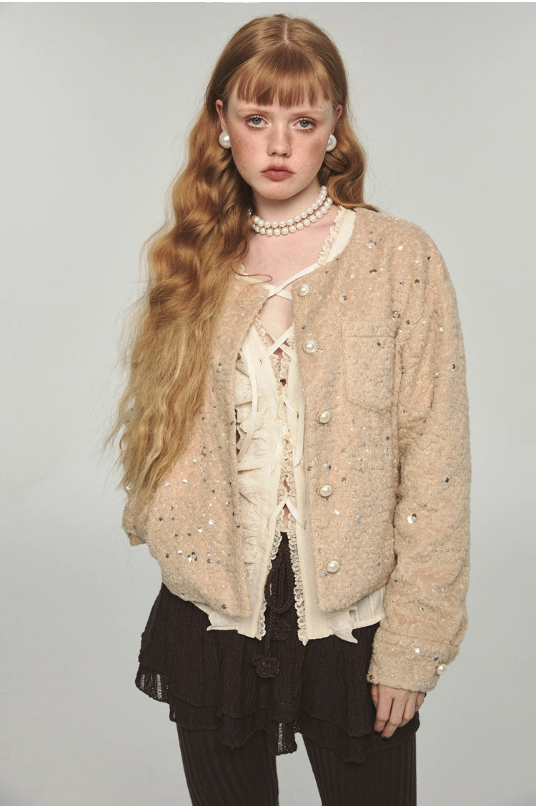 Sequin Eco-Friendly Faux Fur Jacket - CHINASQUAD