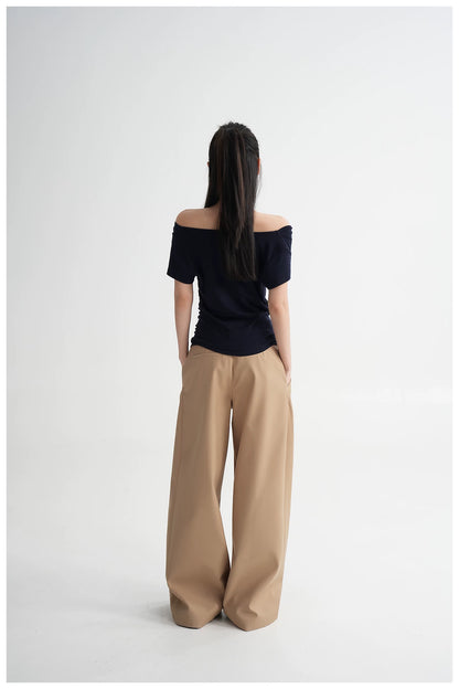 Draped Off-Shoulder Fitted Short Sleeve T-Shirt