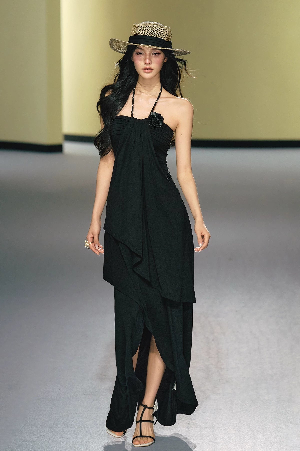 Blush Layered Halter Draped Maxi Dress
