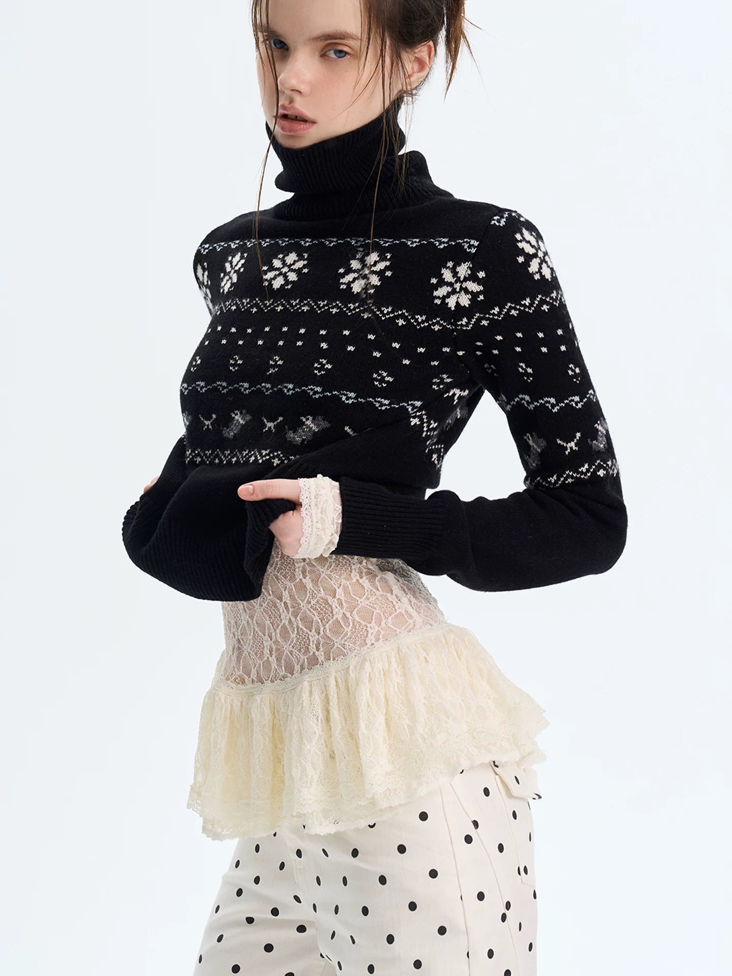 Fair Isle Wool Turtleneck Knit Sweater