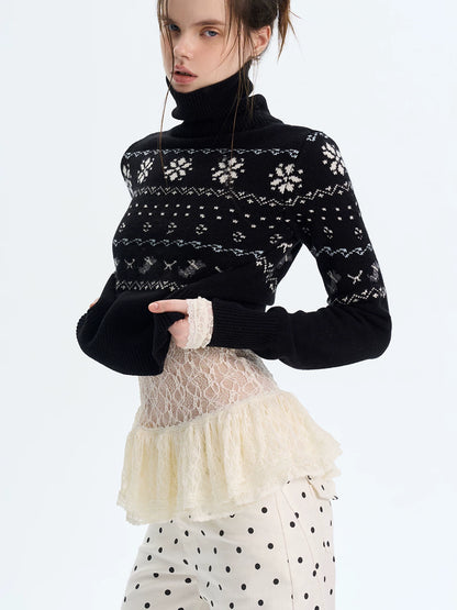 Fair Isle Wool Turtleneck Knit Sweater