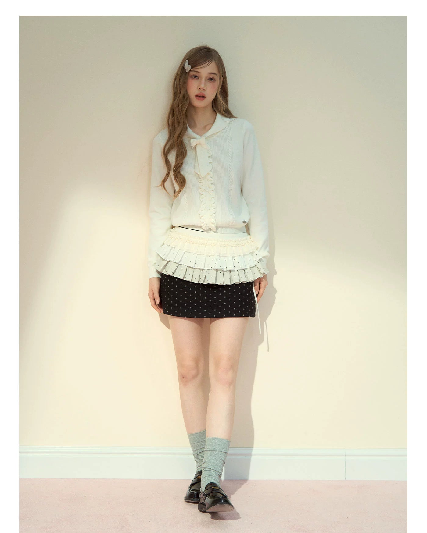 Ruffle Trim Bow Wool Sweater