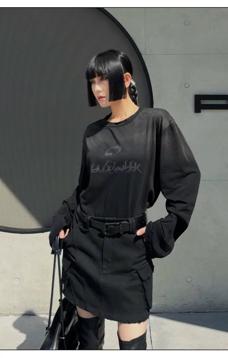 Vintage Washed Spray-Effect Long-Sleeve T-Shirt