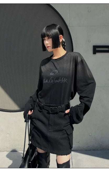 Vintage Washed Spray-Effect Long-Sleeve T-Shirt