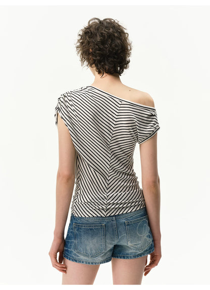 Asymmetrical Draped Lyocell-Wool T-Shirt