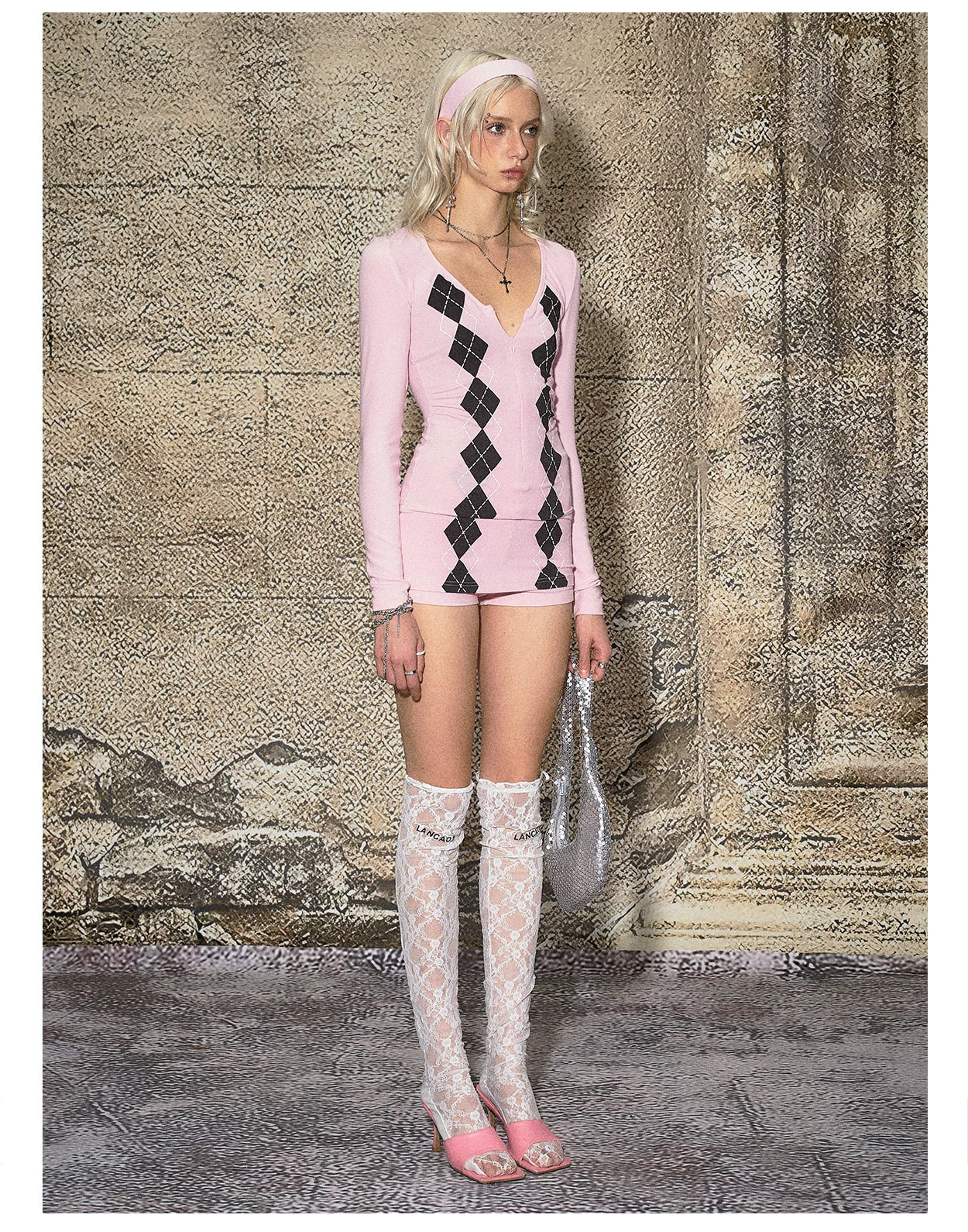 Deep V Modal Knit Top &amp; Skirt-Shorts Set