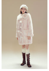 Pink Ombre Doll Collar Long Shearling Coat - CHINASQUAD