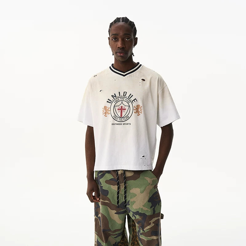 Washed Two-Tone Sport V-Neck Tee