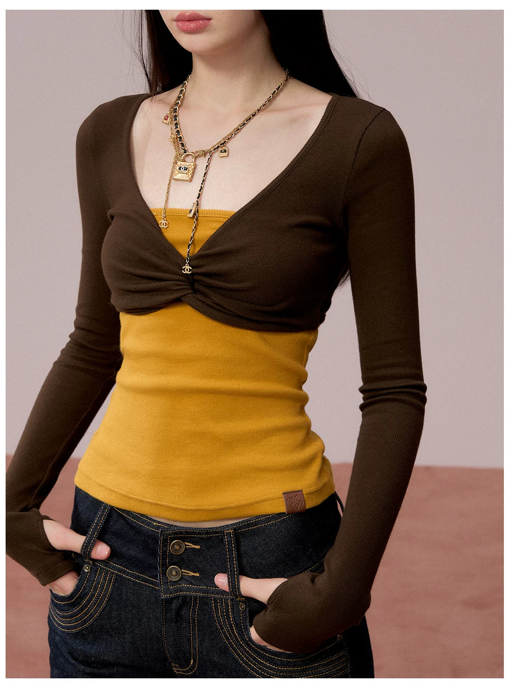 Tube-Top Slim-Fit Long Sleeve T-Shirt