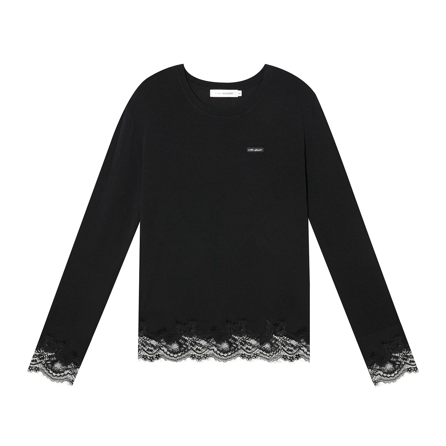 Lace-Paneled Round-Neck Long-Sleeve T-Shirt - CHINASQUAD