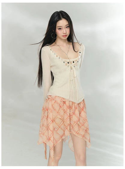 Asymmetric Printed Chiffon Mini Skirt