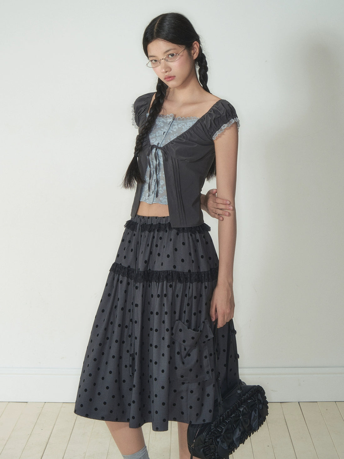 Fake Two-Piece Floral Lace Shirt Top