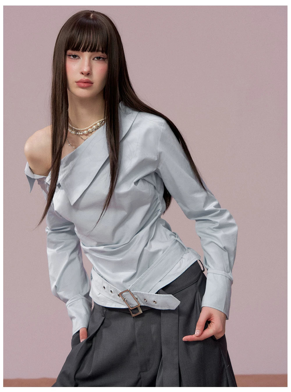 Ruched Belted Cropped Cotton Shirt