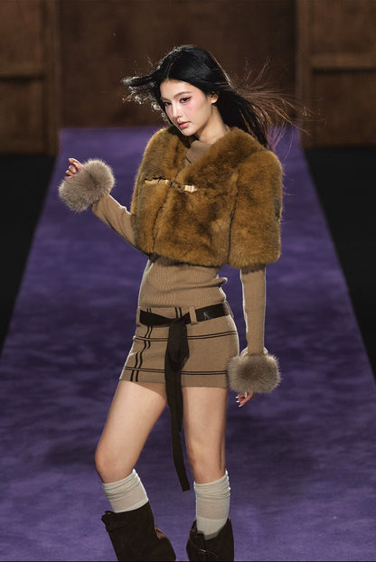 Maillard Faux Fur Cropped Cape