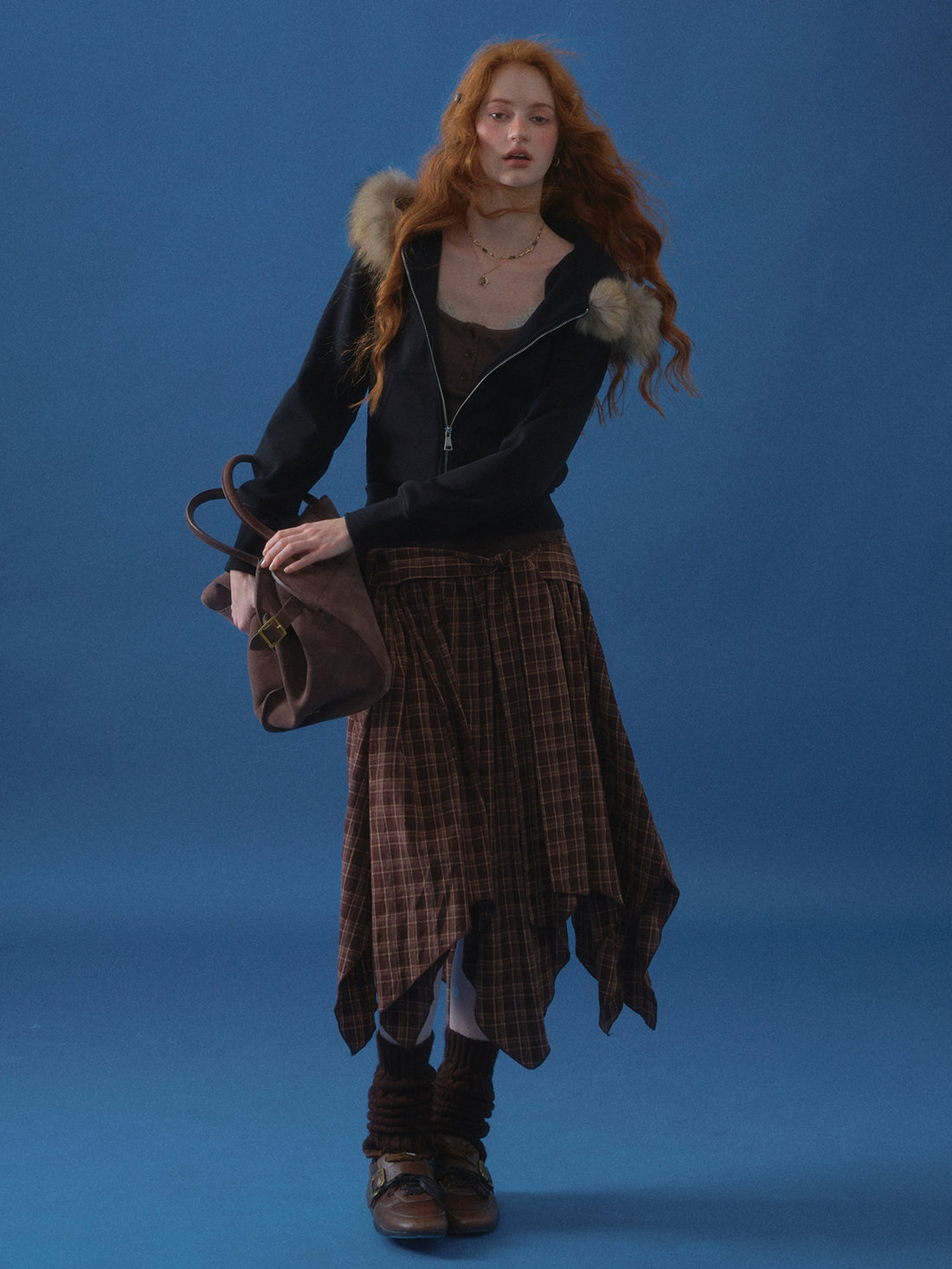 Irregular Hem Plaid Skirt