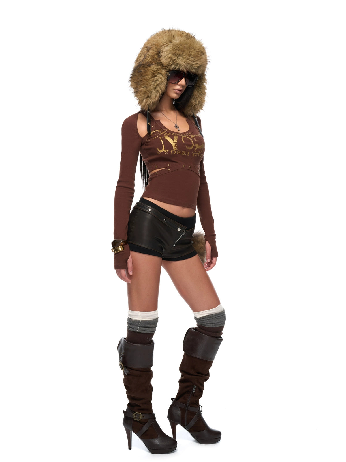 Metallic Logo Cutout Raglan Knit Blouse