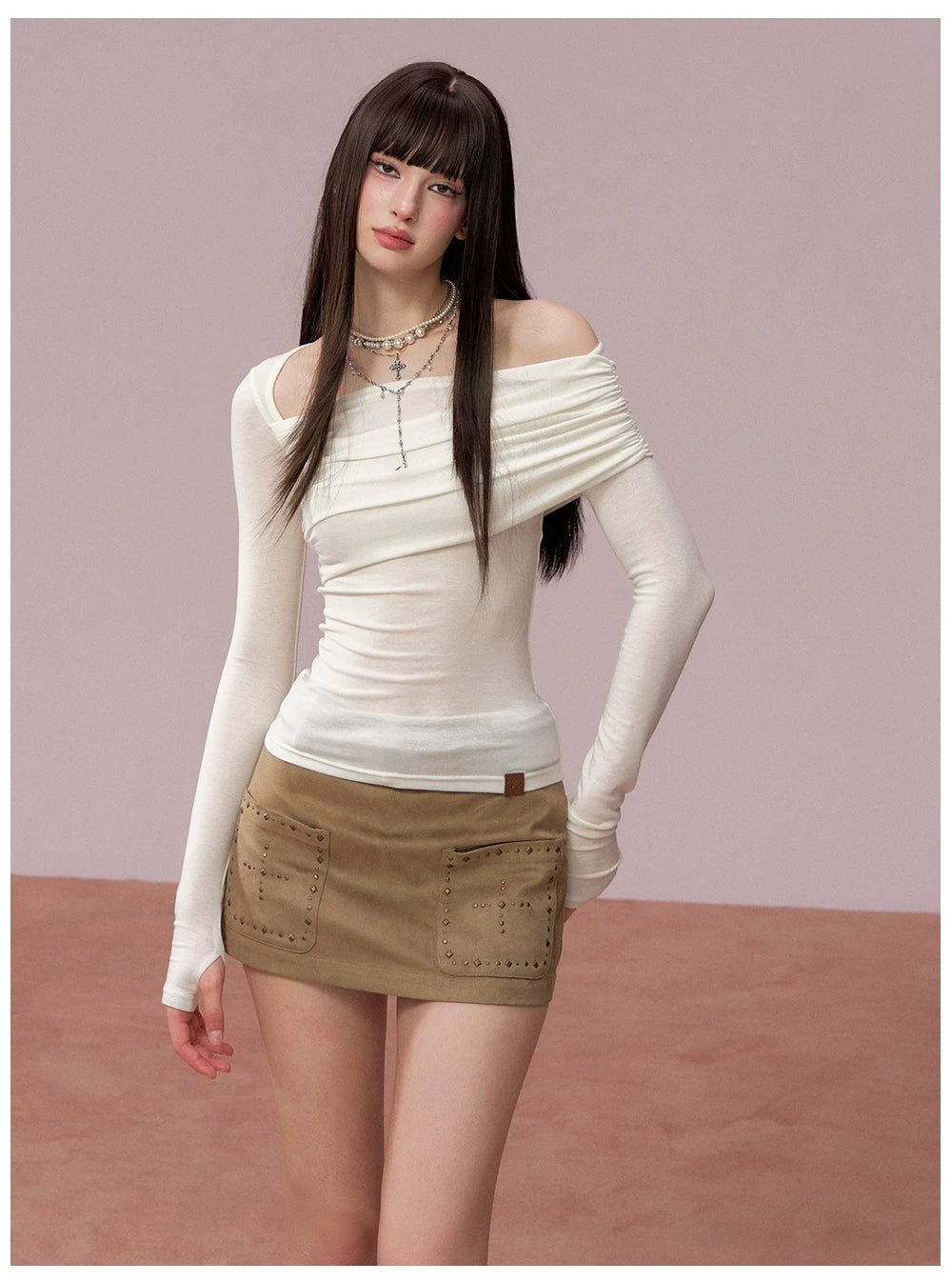 Long Sleeve Lyocell Blend Fitted T-Shirt