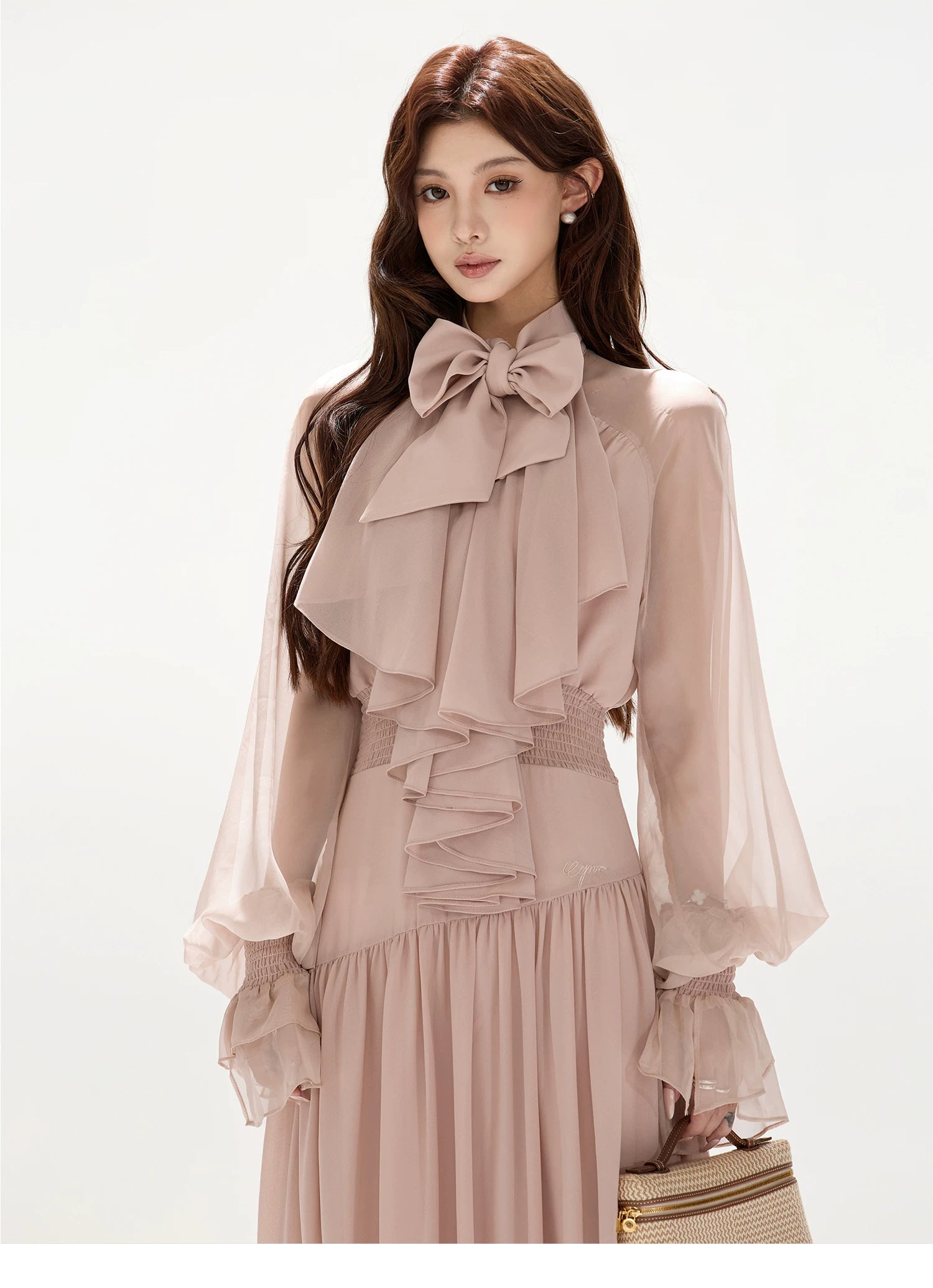 V-Neck Lantern Sleeve Maxi Dress