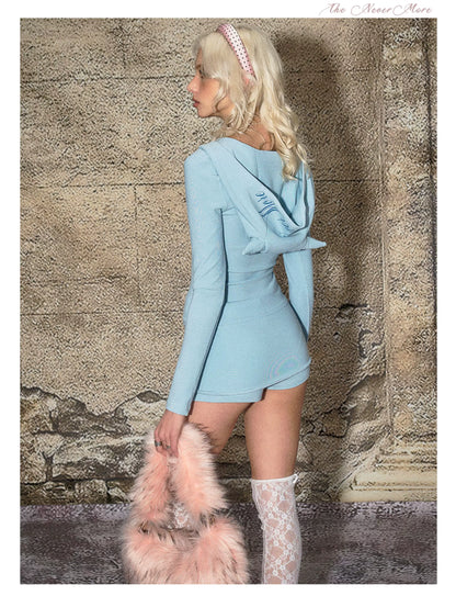 Modal Stretch Zip-Up Hoodie &amp; Faux Skirt Set