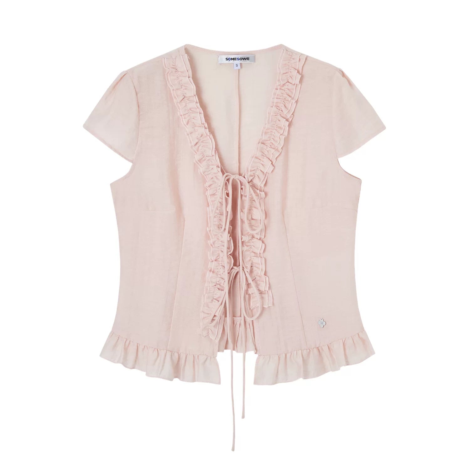 Soft Ruffle Trim V-Neck Cropped Blouse