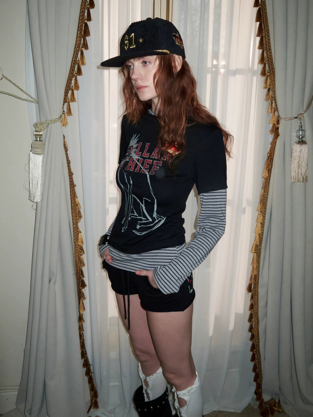 Layered Dog Print Long Sleeve Top