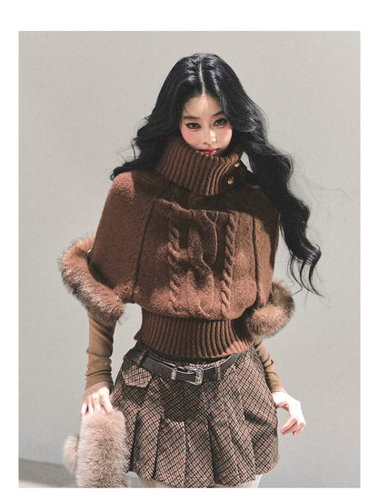 High-Neck Cable Knit Sweater