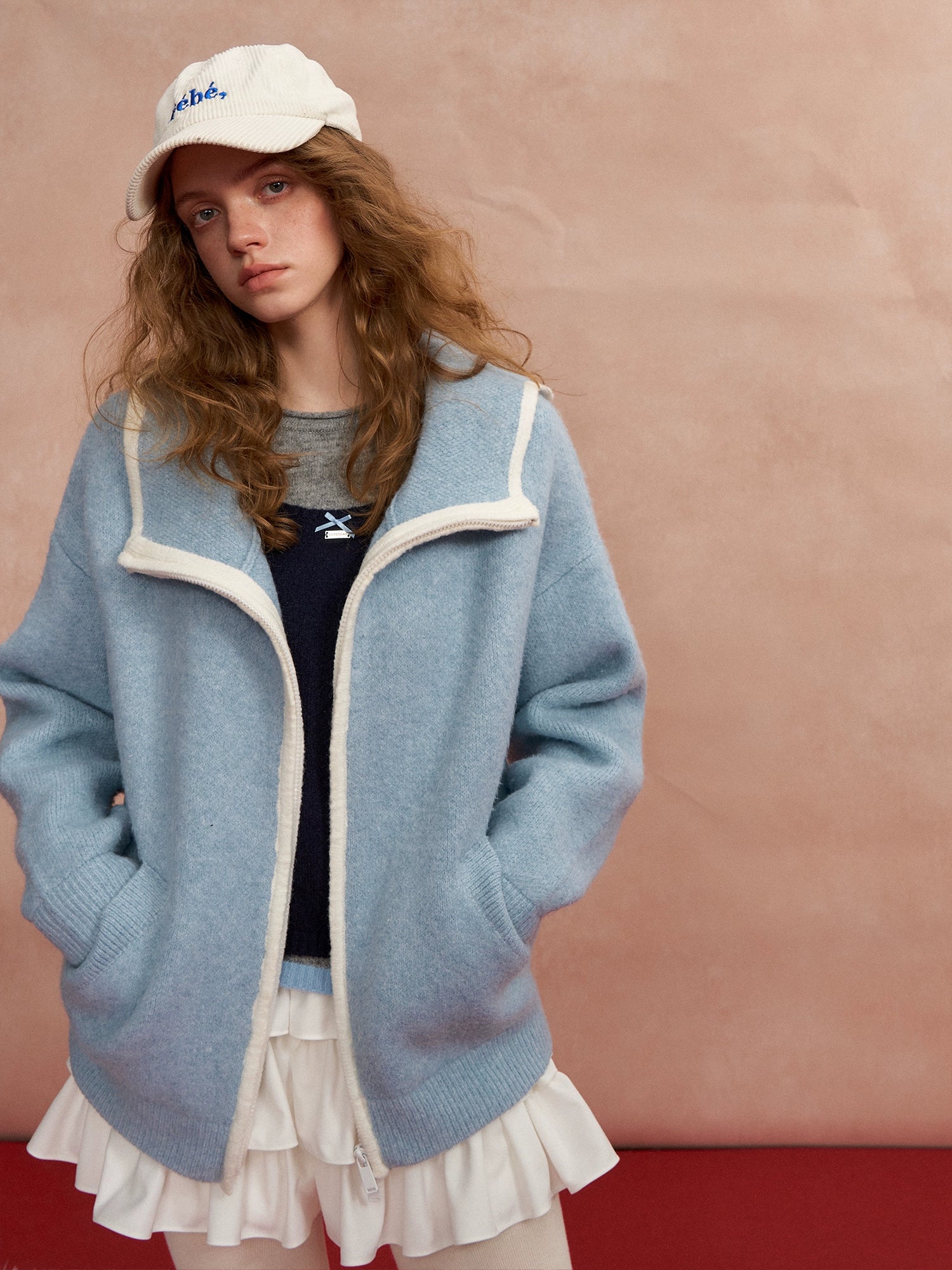 Relaxed Contrast-Trim Hooded Zip Cardigan