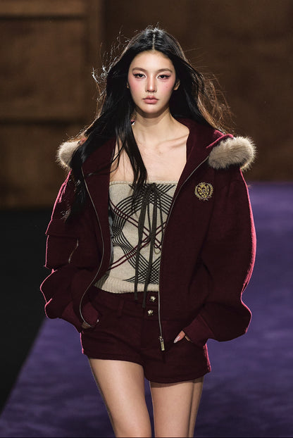 Wool-Blend Faux Fur Trimmed Fleece Hoodie