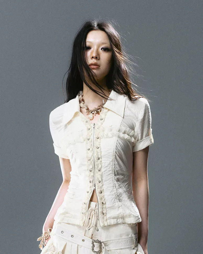 Studded Ruffle Short Shirt
