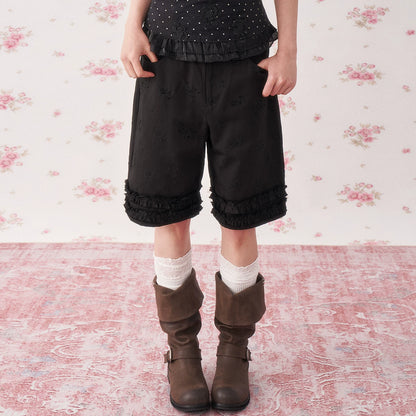 Vintage Lace Trim Lyocell Shorts