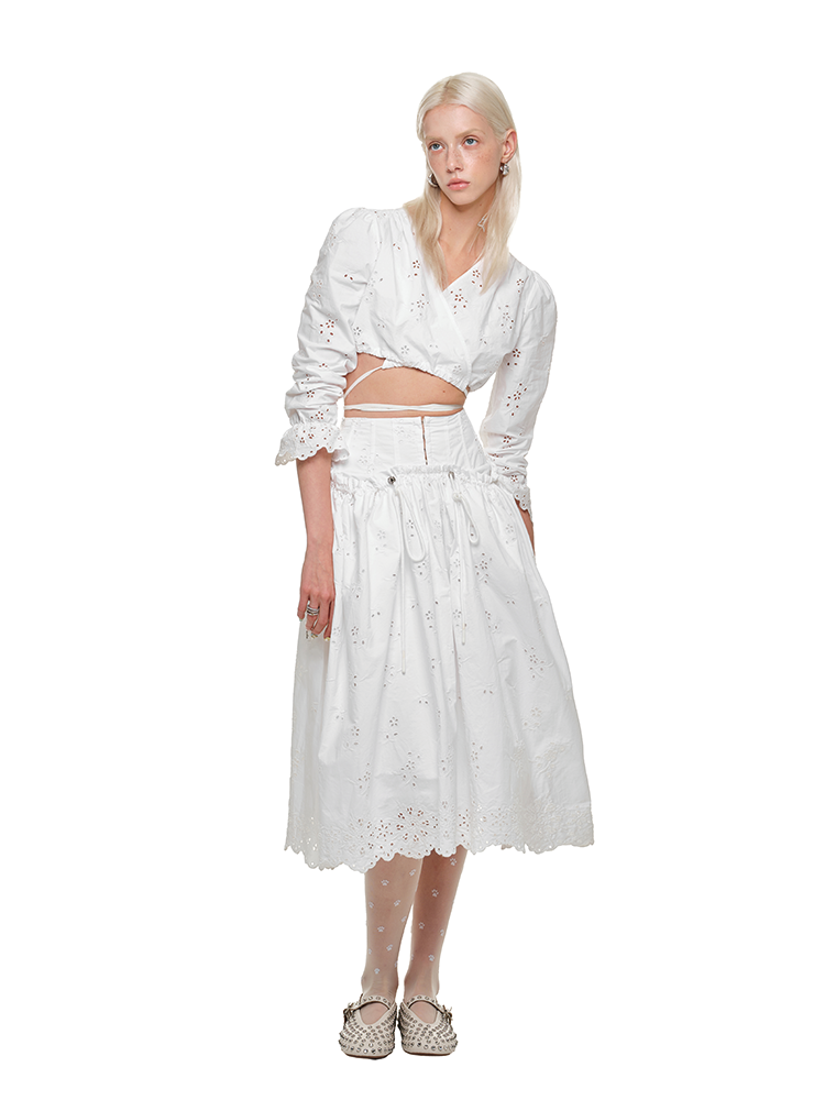 White Dual-Waist A-Line Skirt 