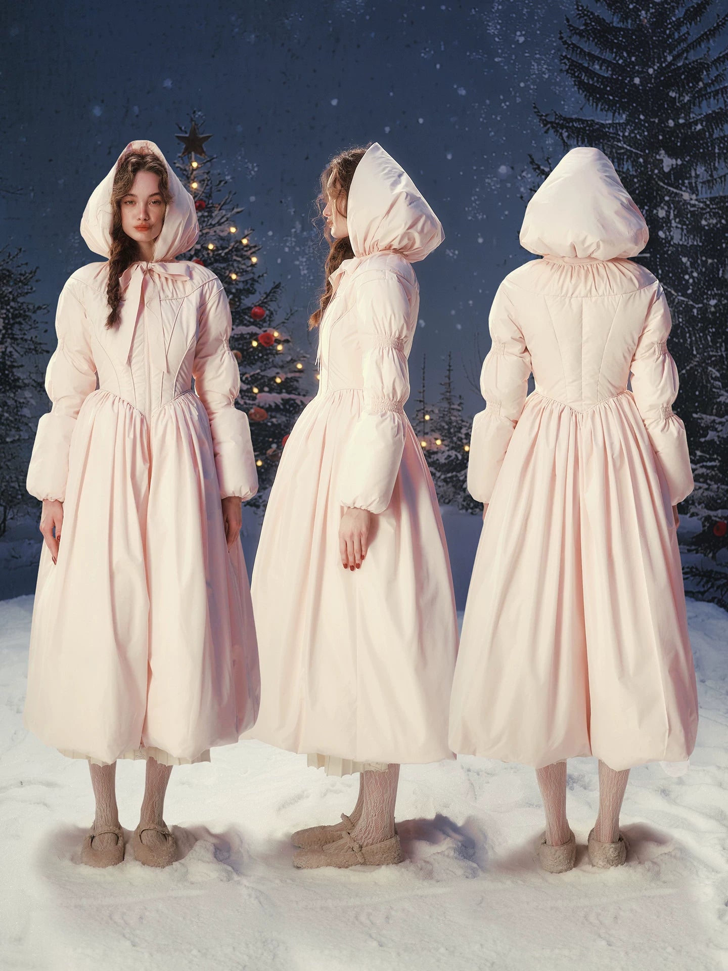 French Pink Tailored Long Down Coat