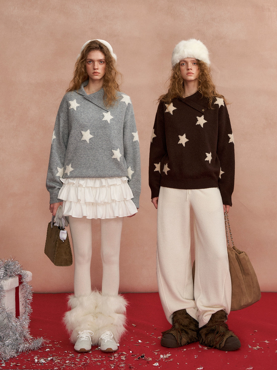 Asymmetric Star-Pattern Knit Sweater