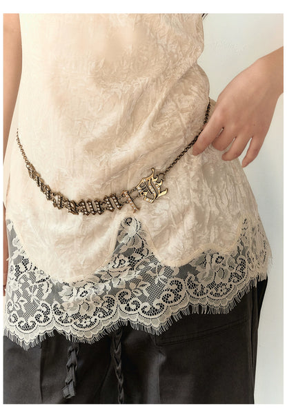 Beige Lace Panel Camisole Top