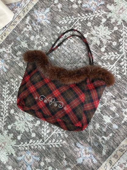 Plaid Wool-Blend Large Tote Bag