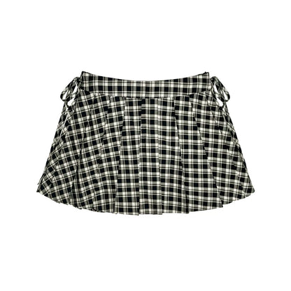 Bow Tie Plaid Pleated Skirt