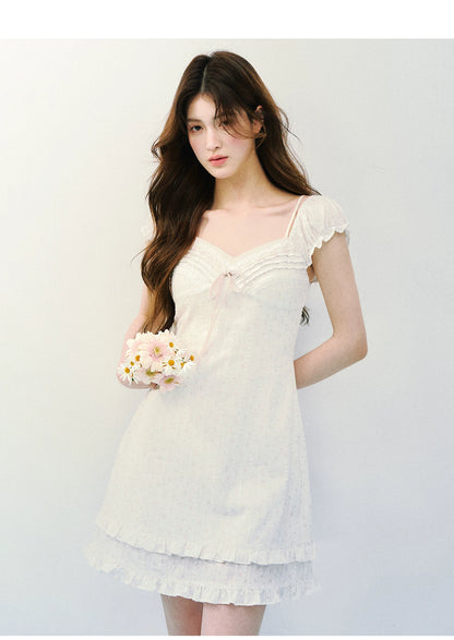 Vintage Floral Layered Square-Neck Dress