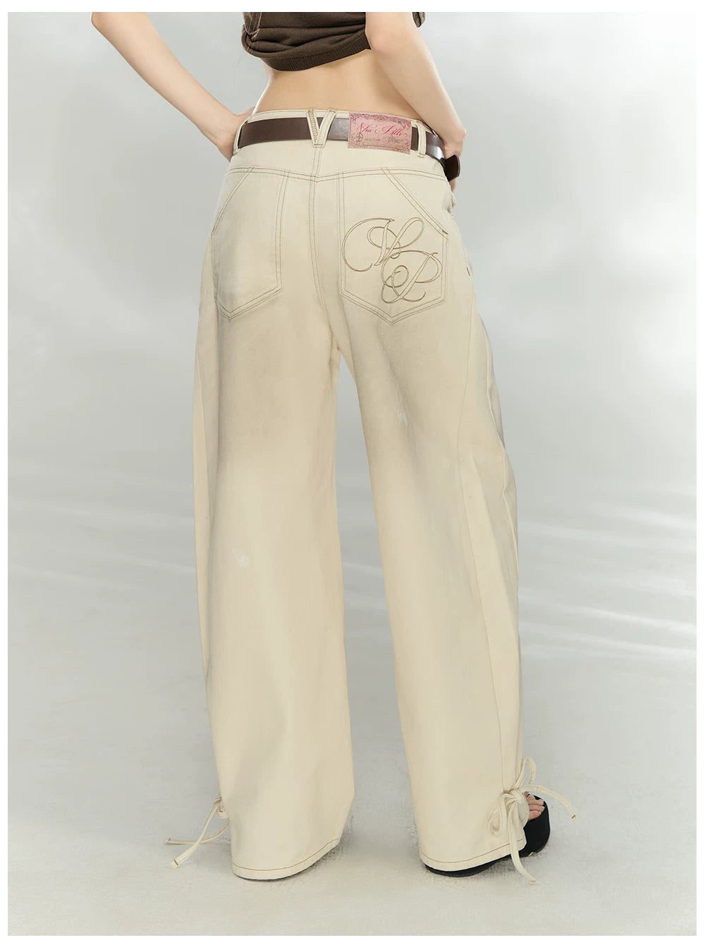 Vintage Washed Bow-Tie Denim Trousers