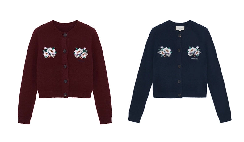 Embellished Wool-Cotton Round-Neck Knit Cardigan - CHINASQUAD