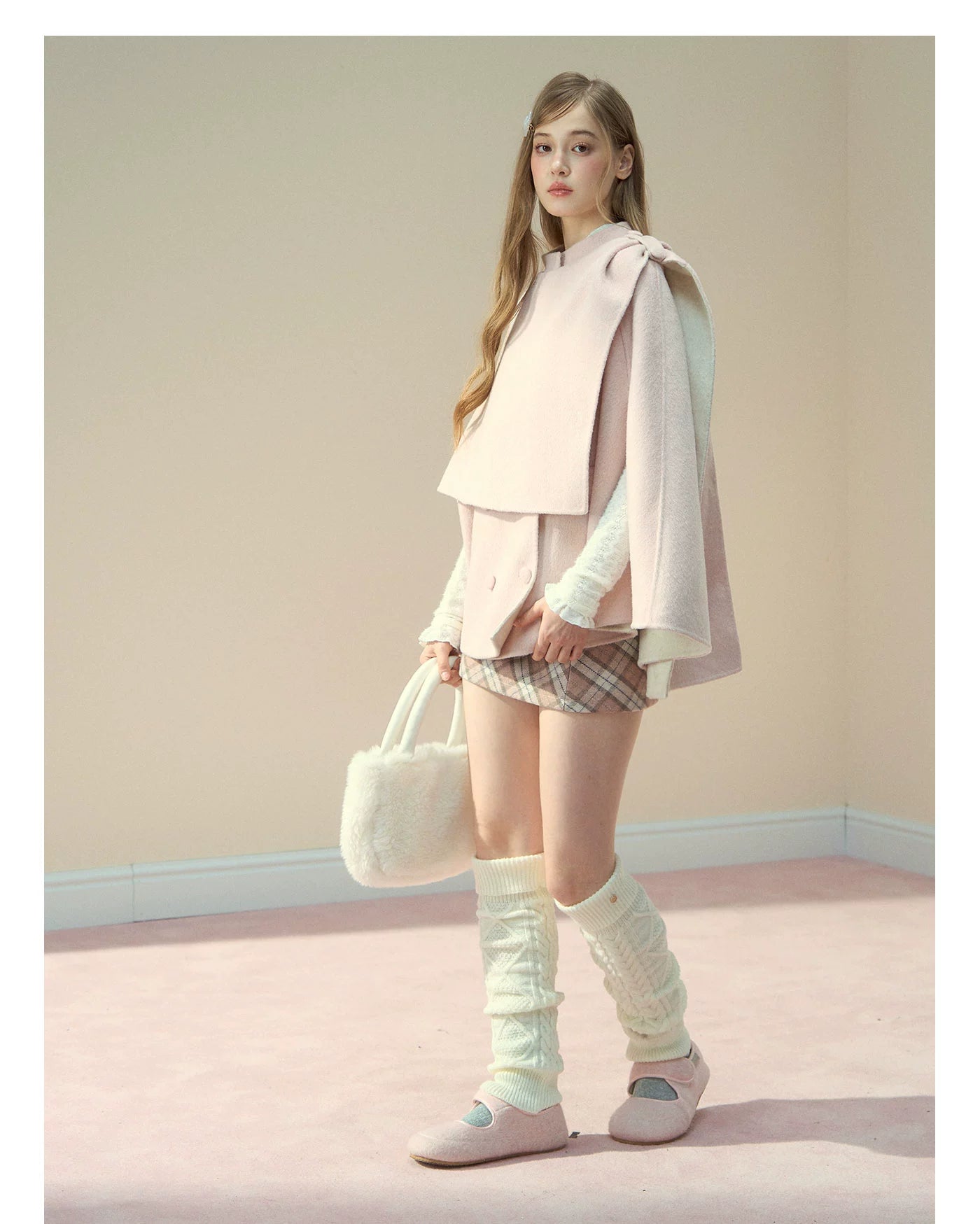 Wool Double-Faced Pink Cape Coat - CHINASQUAD