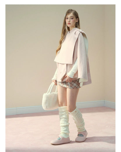 Wool Double-Faced Pink Cape Coat - CHINASQUAD