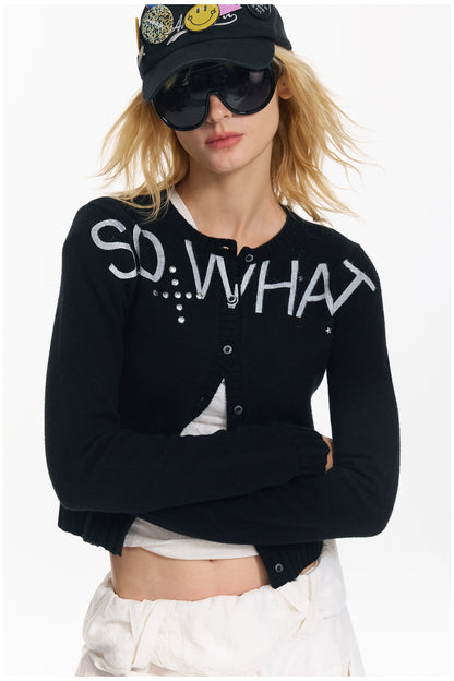 Soft Wool Punk Letter Knit Cardigan
