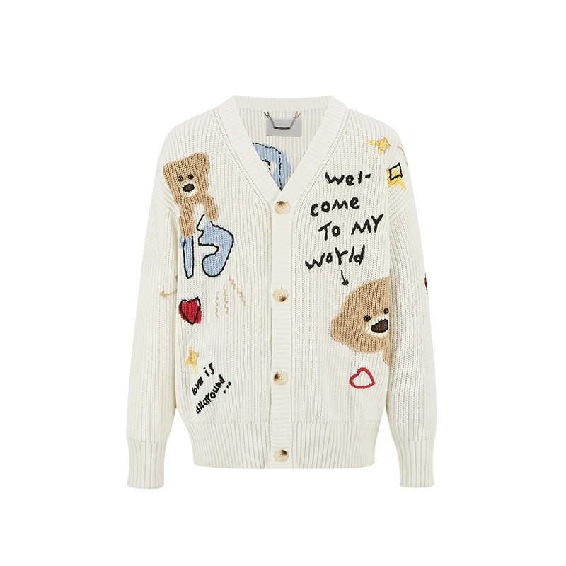 Graffiti Knit V-Neck Cardigan