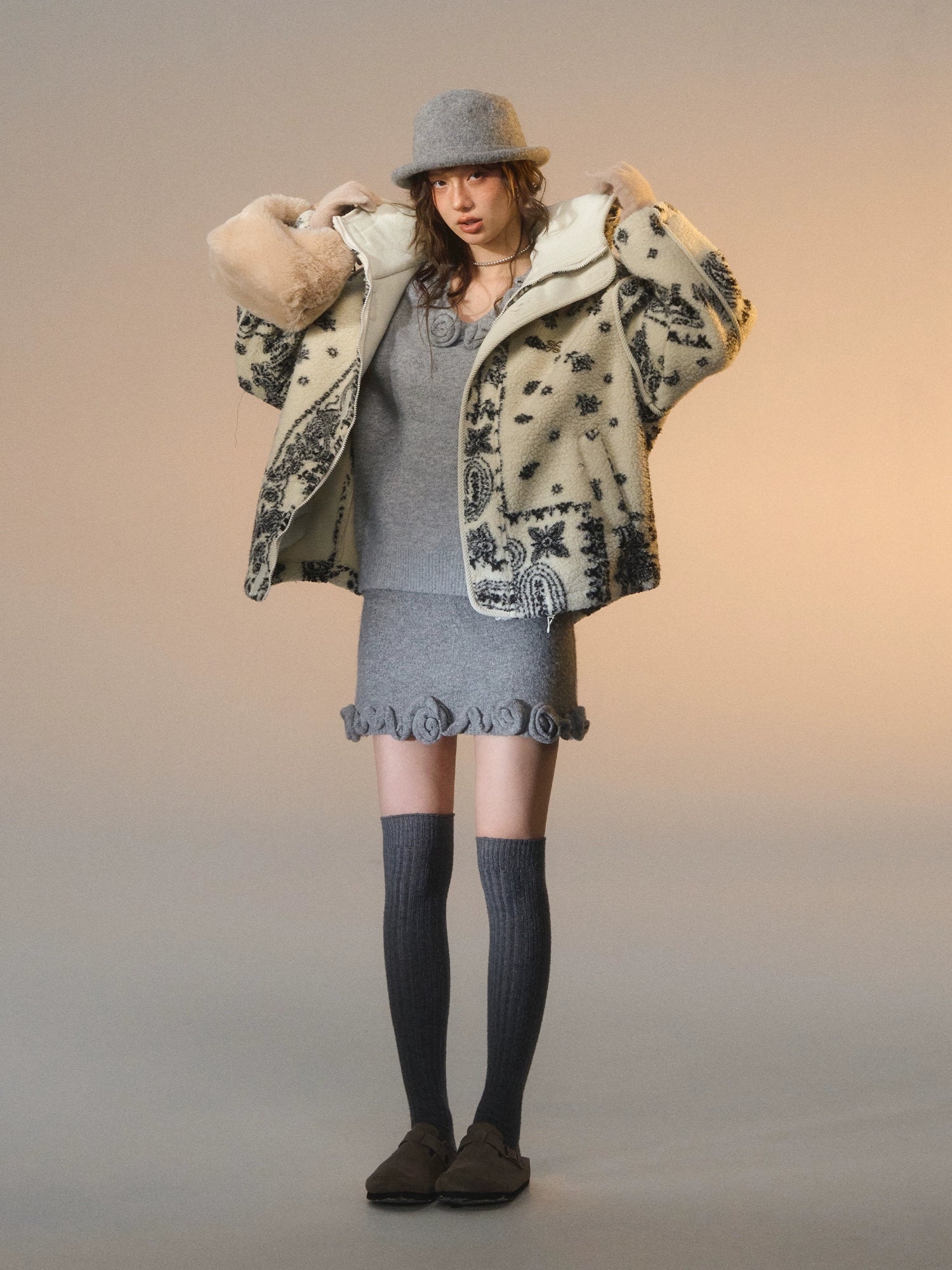 Jacquard Fleece Hooded Casual Jacket